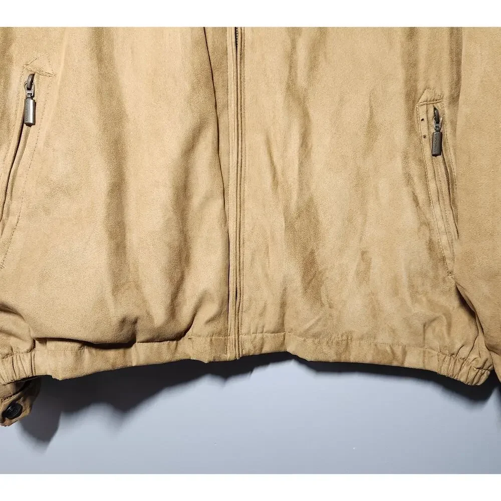 Weatherproof Tan Beige Faux Suede Biltmore Embroidered Bomber Jacket Men's XXL